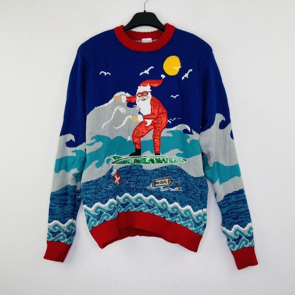Other - Holiday Classics Men's Medium Ugly Christmas Sweater Surfing Santa Ocean NWT